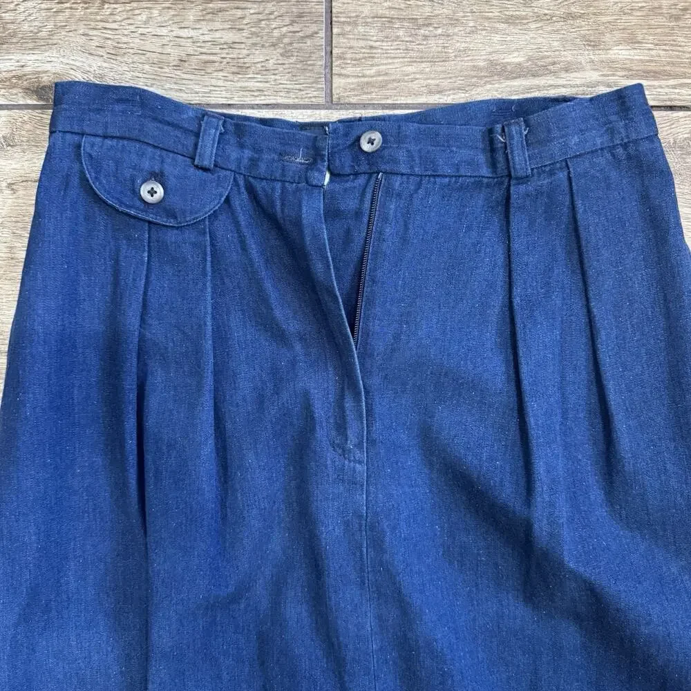 Lands' End Skirt size 12 Denim Pleated A-Line Midi Made in USA